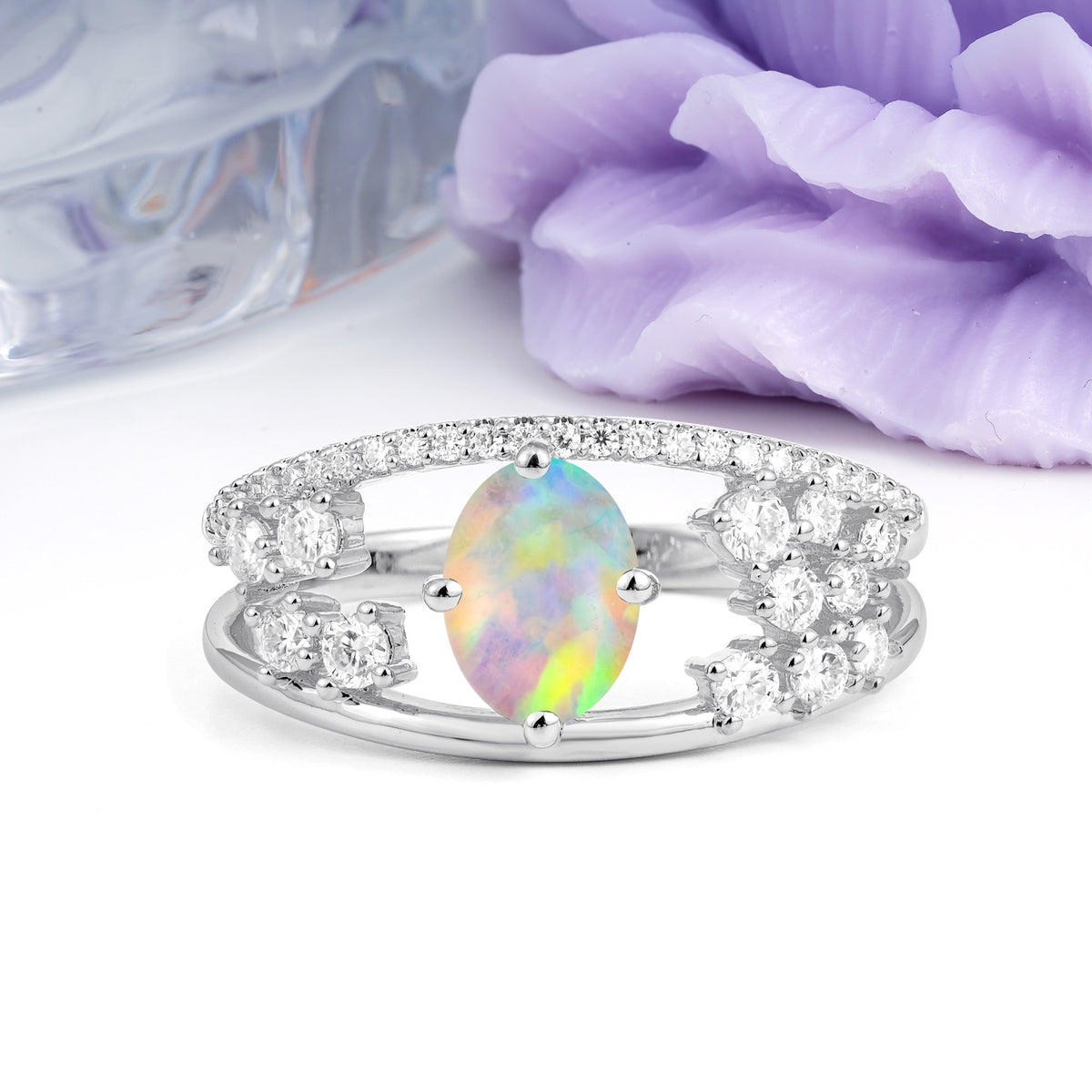 Unique Openwork, Luxurious 4-Prong, Oval Cut Fire Opal Engagement Ring - Additional view