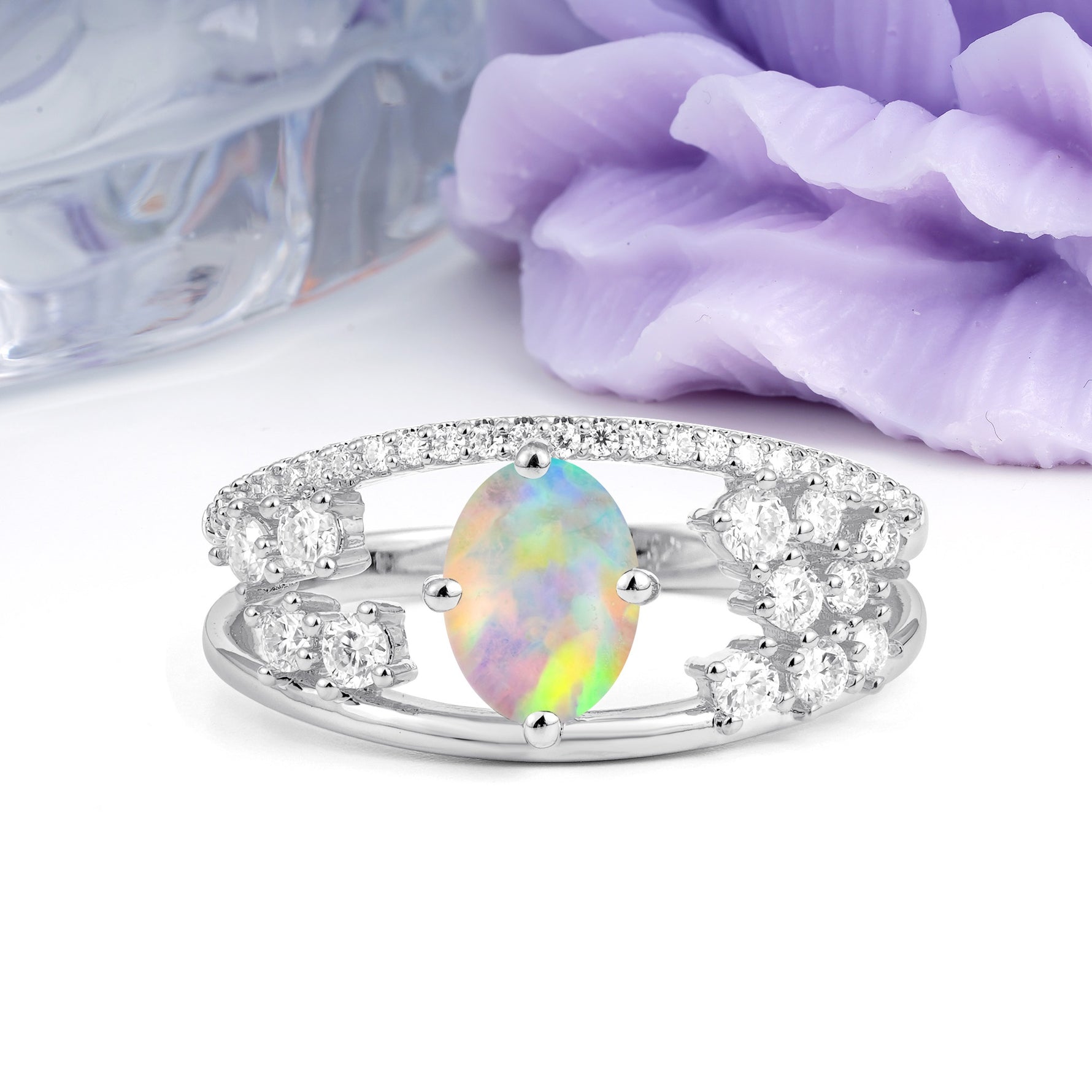 Unique Openwork, Luxurious 4-Prong, Oval Cut Fire Opal Engagement Ring - Additional view