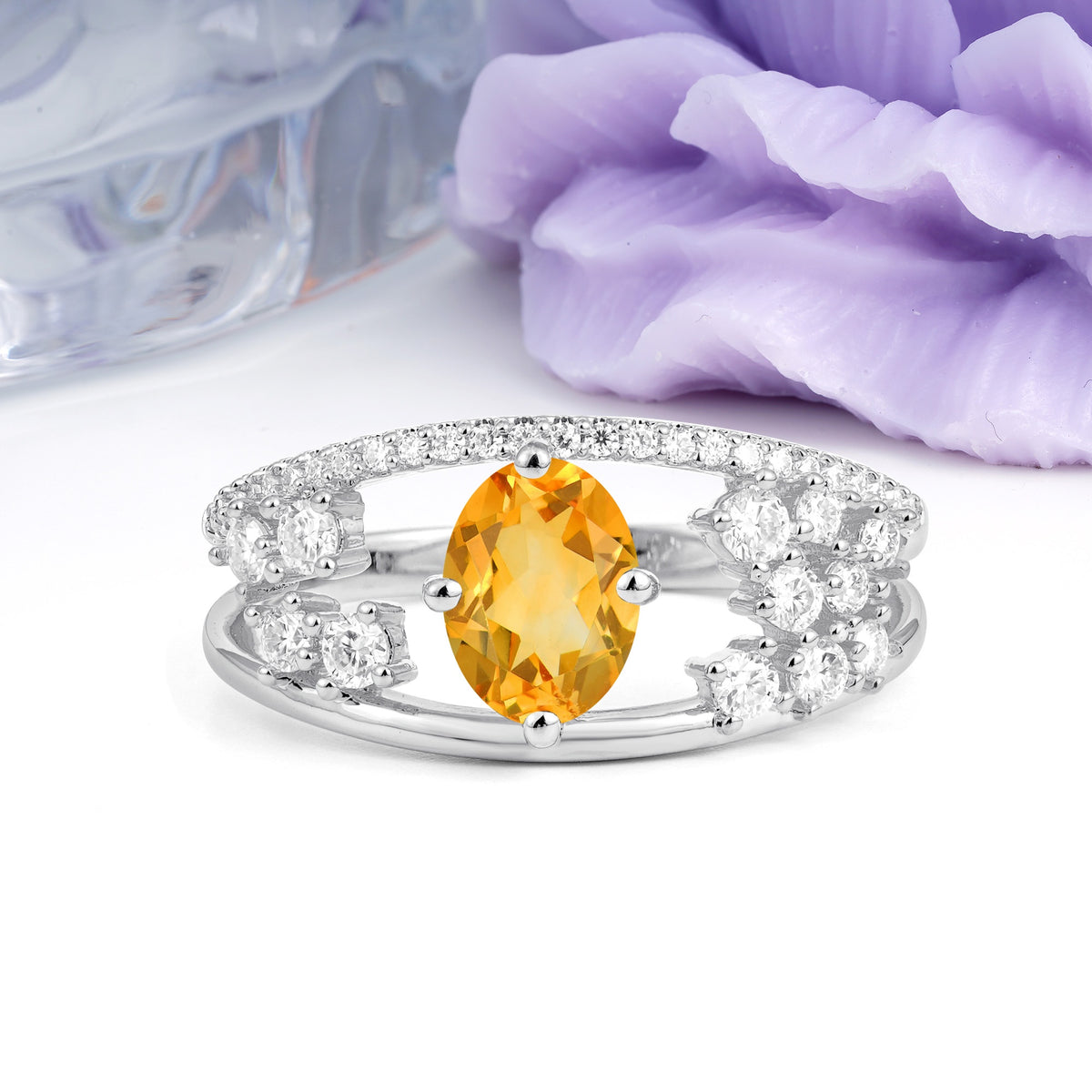Unique Openwork, Luxurious 4-Prong, Oval Cut Citrine Engagement Ring - Additional view
