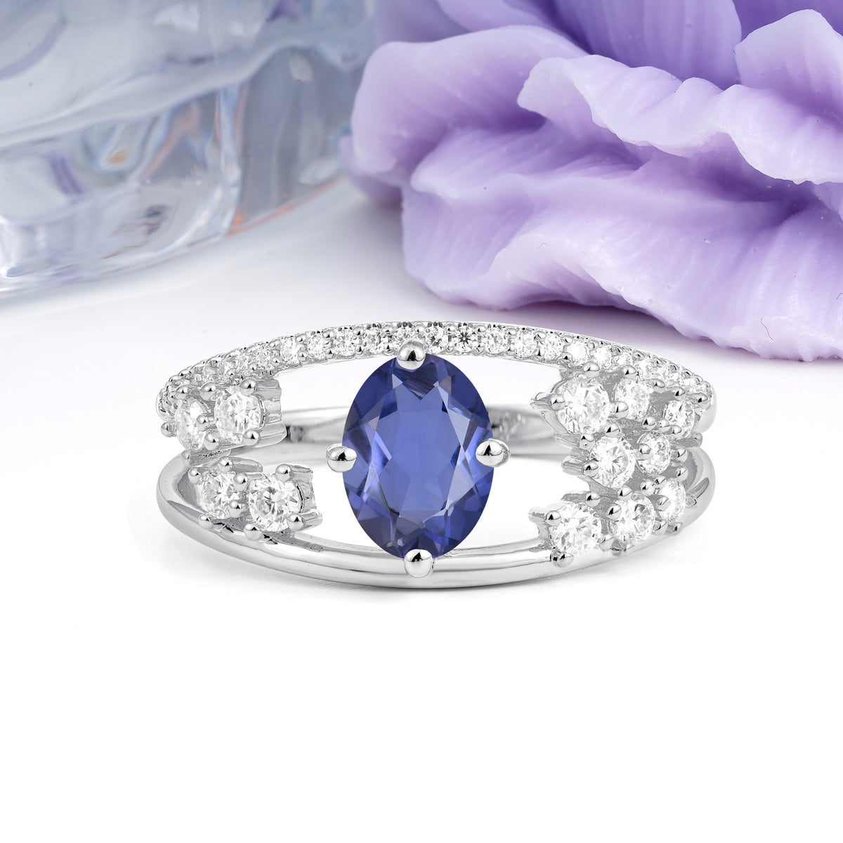 Unique Openwork, Luxurious 4-Prong, Oval Cut Tanzanite Engagement Ring - Additional view