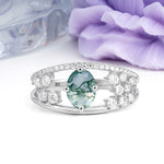 Unique Openwork, Luxurious 4-Prong, Oval Cut Moss Agate Engagement Ring - Additional view