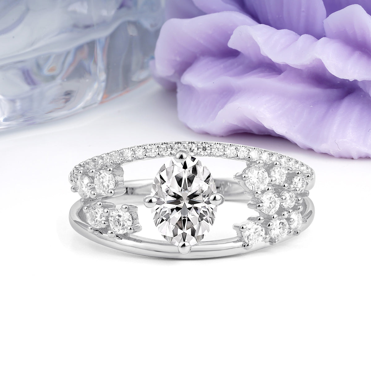 Unique Openwork, Luxurious 4-Prong, Oval Cut Lab Diamond Engagement Ring - Additional view