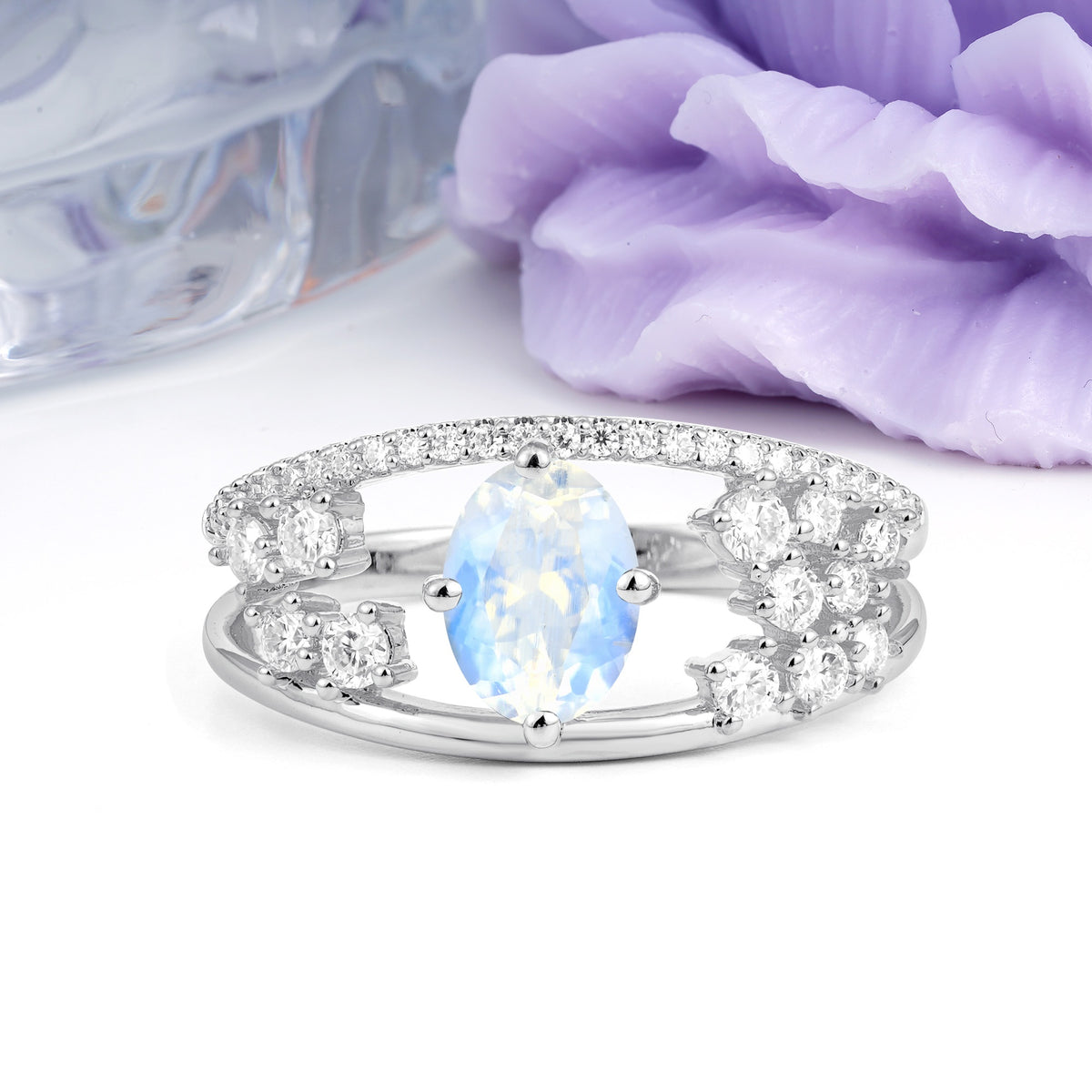 Unique Openwork, Luxurious 4-Prong, Oval Cut Moonstone Engagement Ring - Additional view