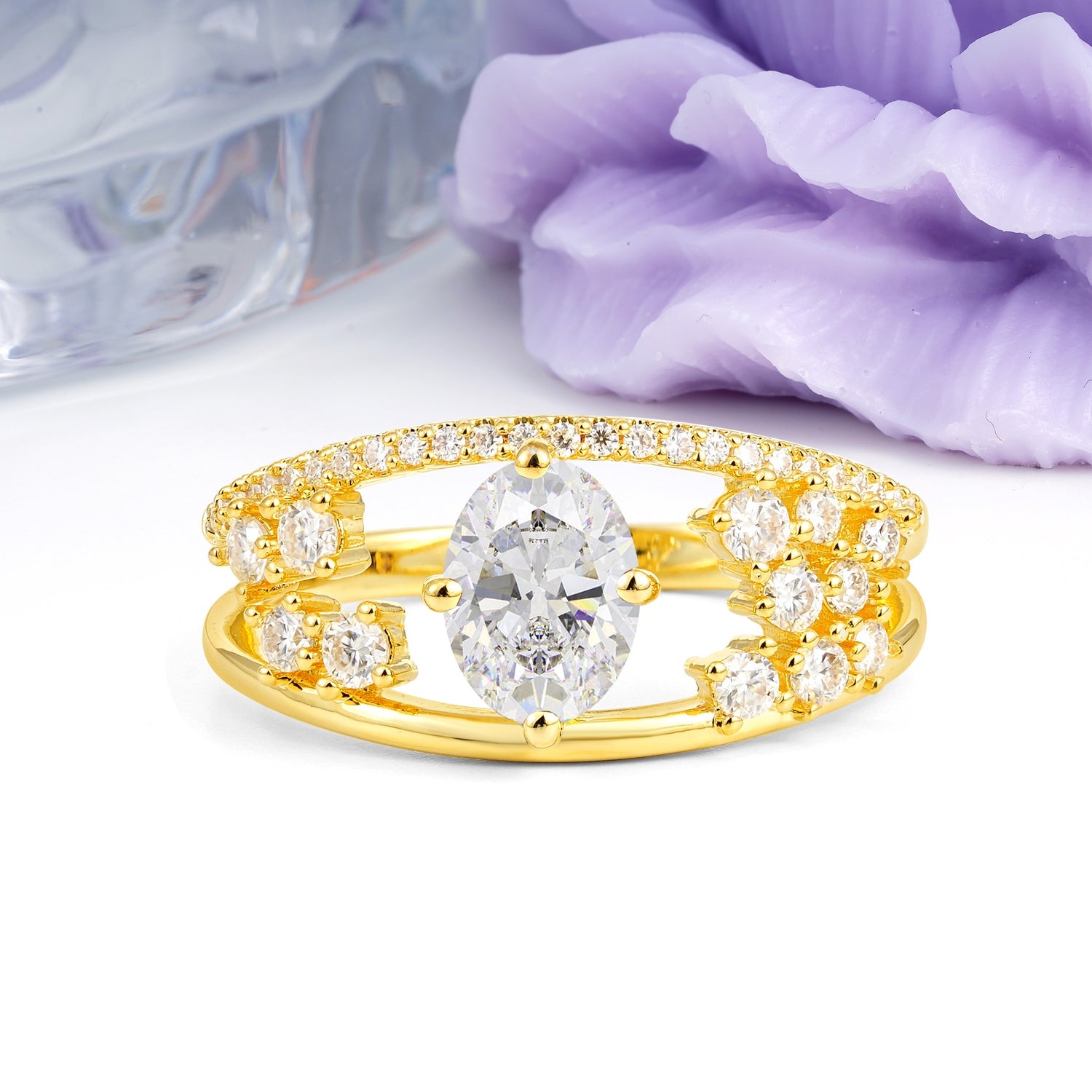 Unique Openwork, Luxurious 4-Prong, Oval Cut Moissanite Engagement Ring - Additional view