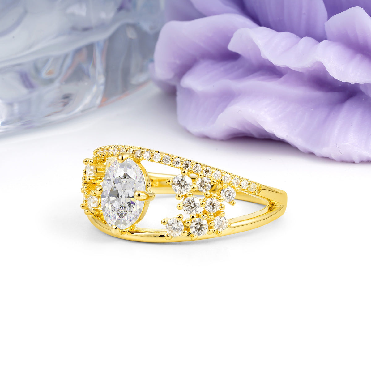 Unique Openwork, Luxurious 4-Prong, Oval Cut Moissanite Engagement Ring - Additional view
