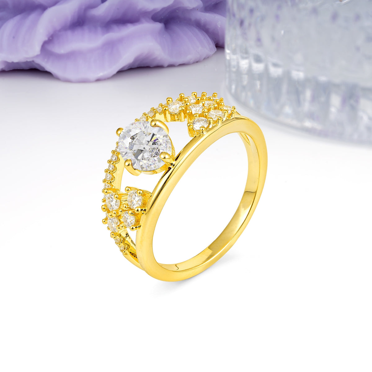 Unique Openwork, Luxurious 4-Prong, Oval Cut Moissanite Engagement Ring - Additional view