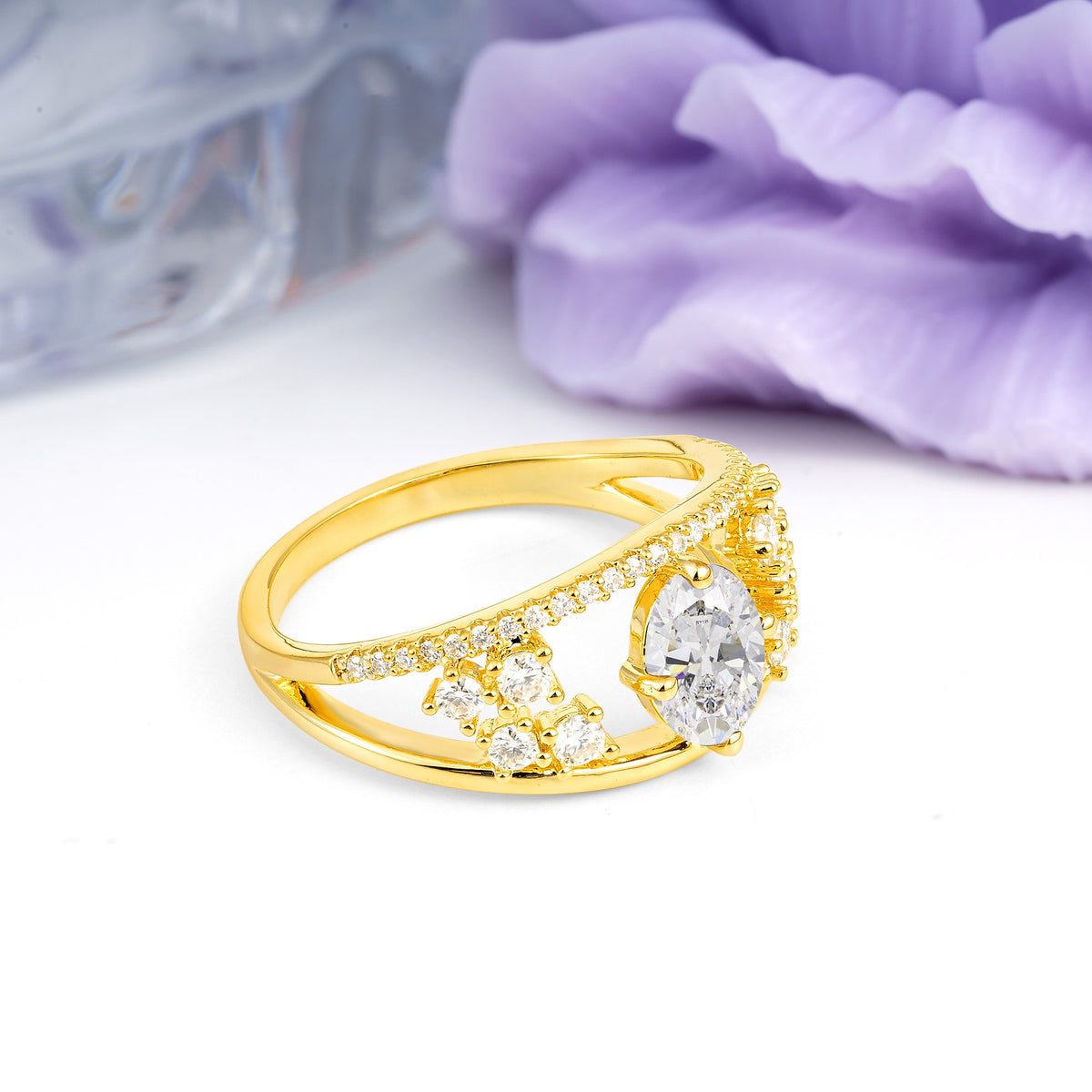 Unique Openwork, Luxurious 4-Prong, Oval Cut Moissanite Engagement Ring - Additional view