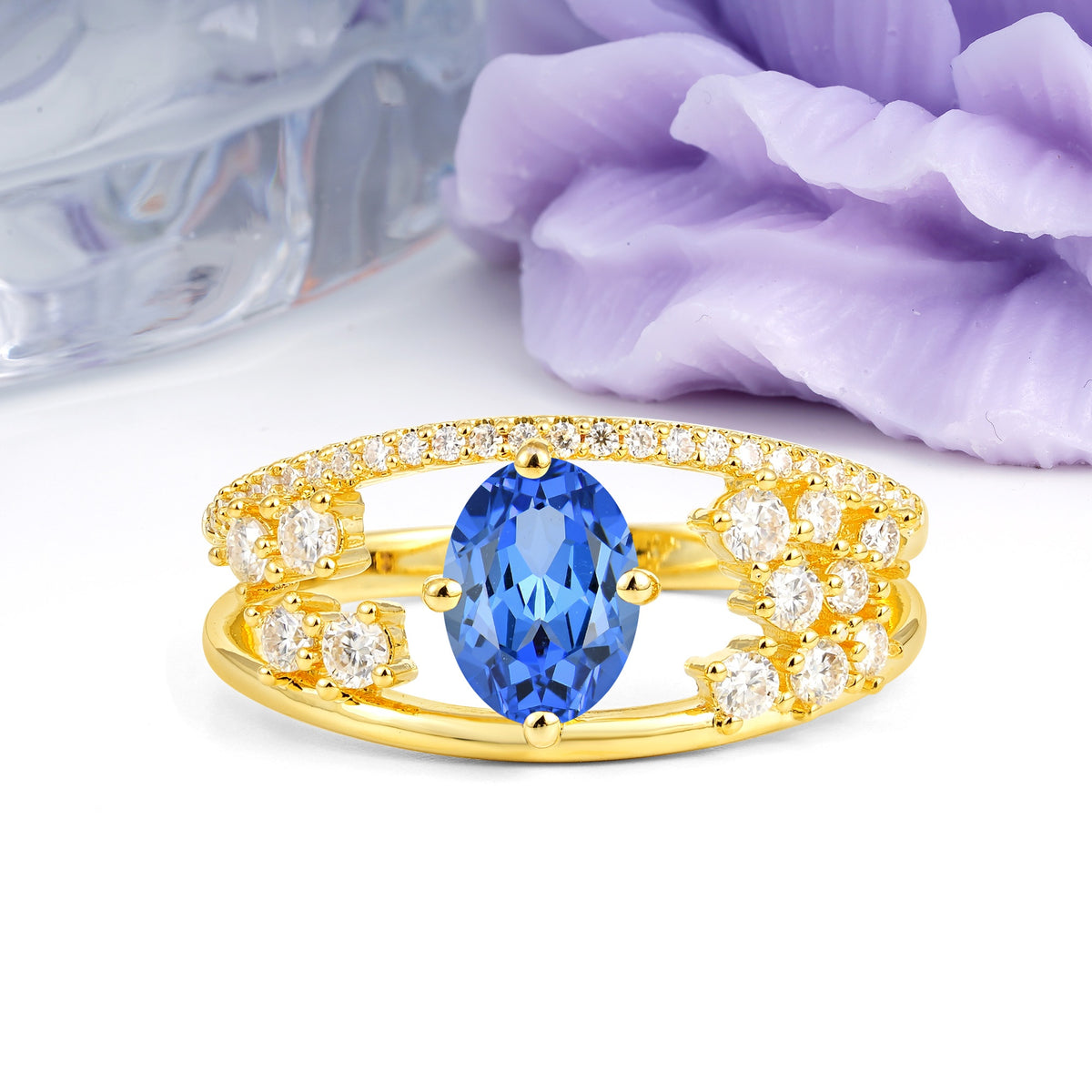 Unique Openwork, Luxurious 4-Prong, Oval Cut Sapphire Engagement Ring - Additional view