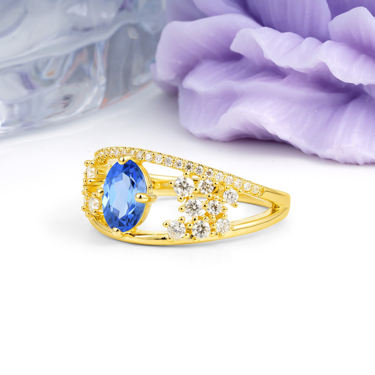Unique Openwork, Luxurious 4-Prong, Oval Cut Sapphire Engagement Ring - Additional view