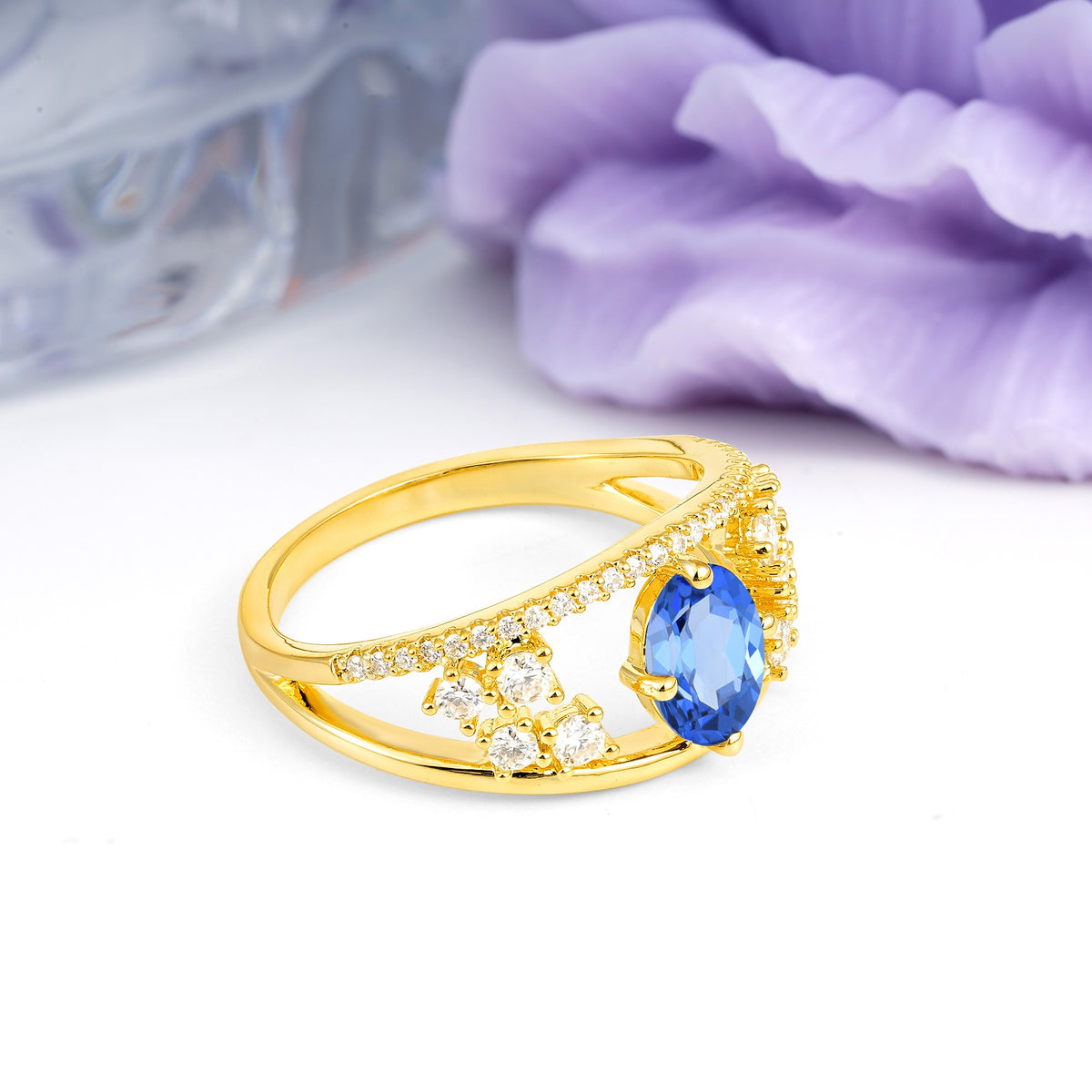 Unique Openwork, Luxurious 4-Prong, Oval Cut Sapphire Engagement Ring - Additional view