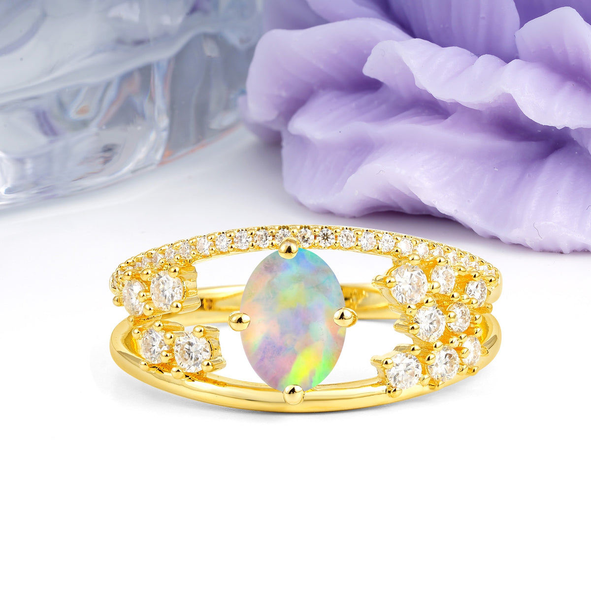 Unique Openwork, Luxurious 4-Prong, Oval Cut Fire Opal Engagement Ring - Additional view