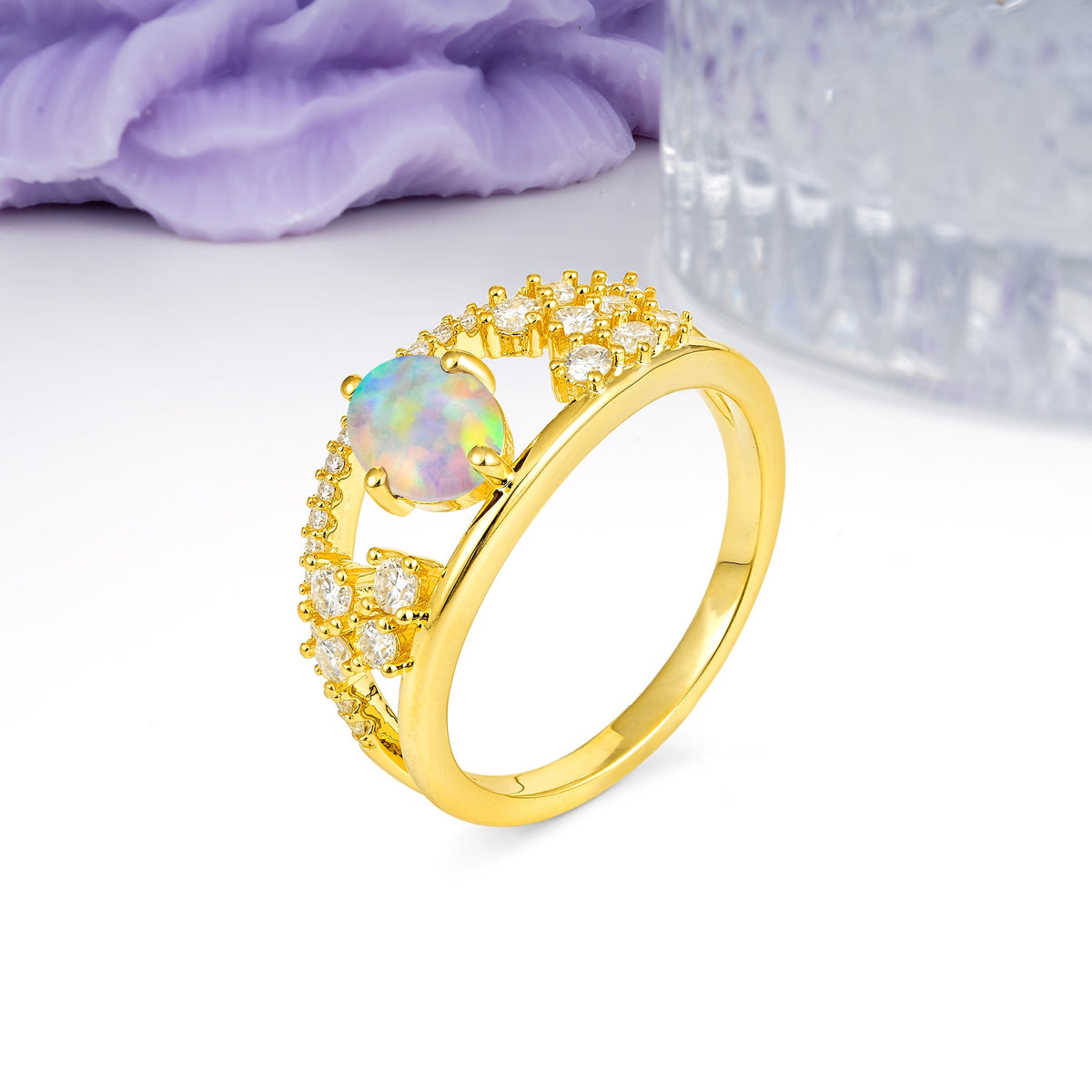 Unique Openwork, Luxurious 4-Prong, Oval Cut Fire Opal Engagement Ring - Additional view