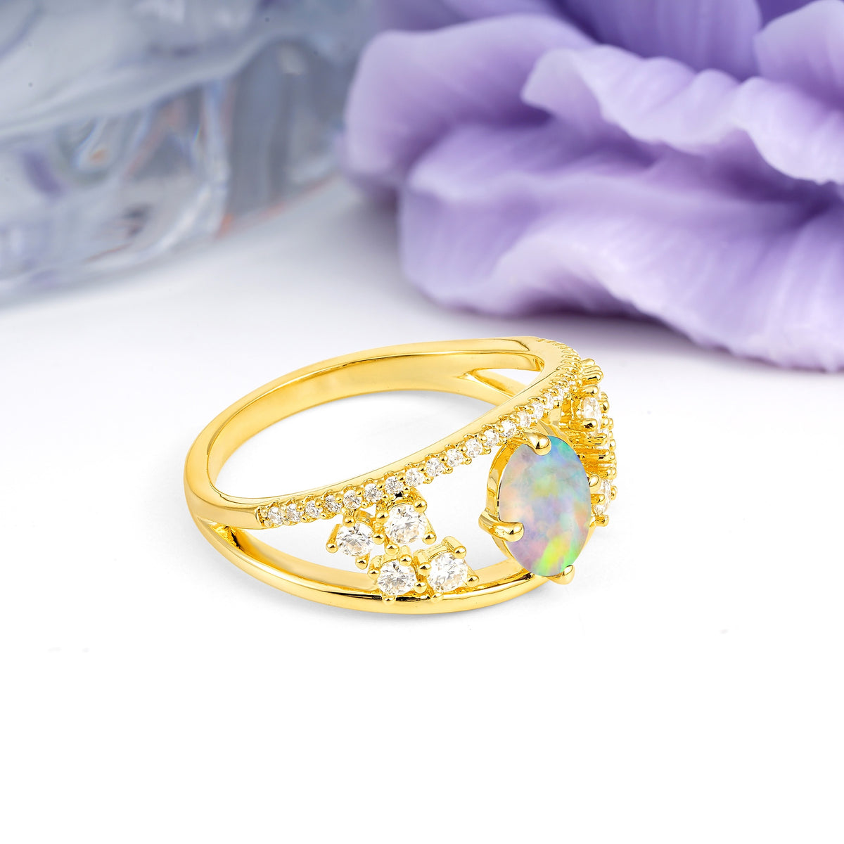 Unique Openwork, Luxurious 4-Prong, Oval Cut Fire Opal Engagement Ring - Additional view