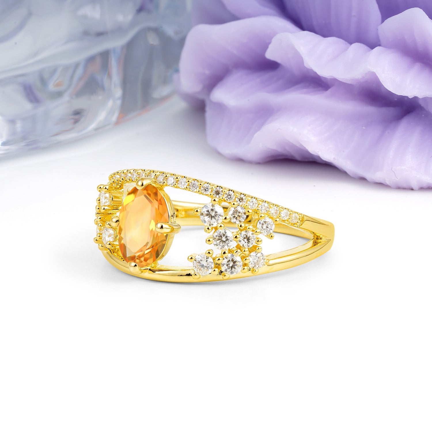 Unique Openwork, Luxurious 4-Prong, Oval Cut Citrine Engagement Ring - Additional view