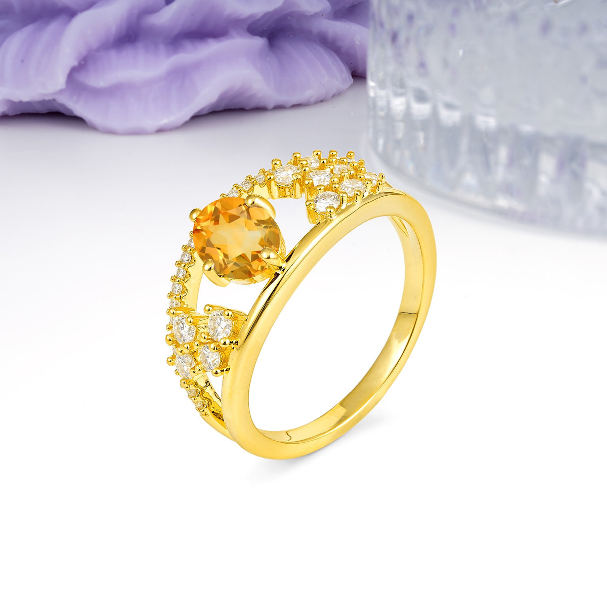 Unique Openwork, Luxurious 4-Prong, Oval Cut Citrine Engagement Ring - Additional view