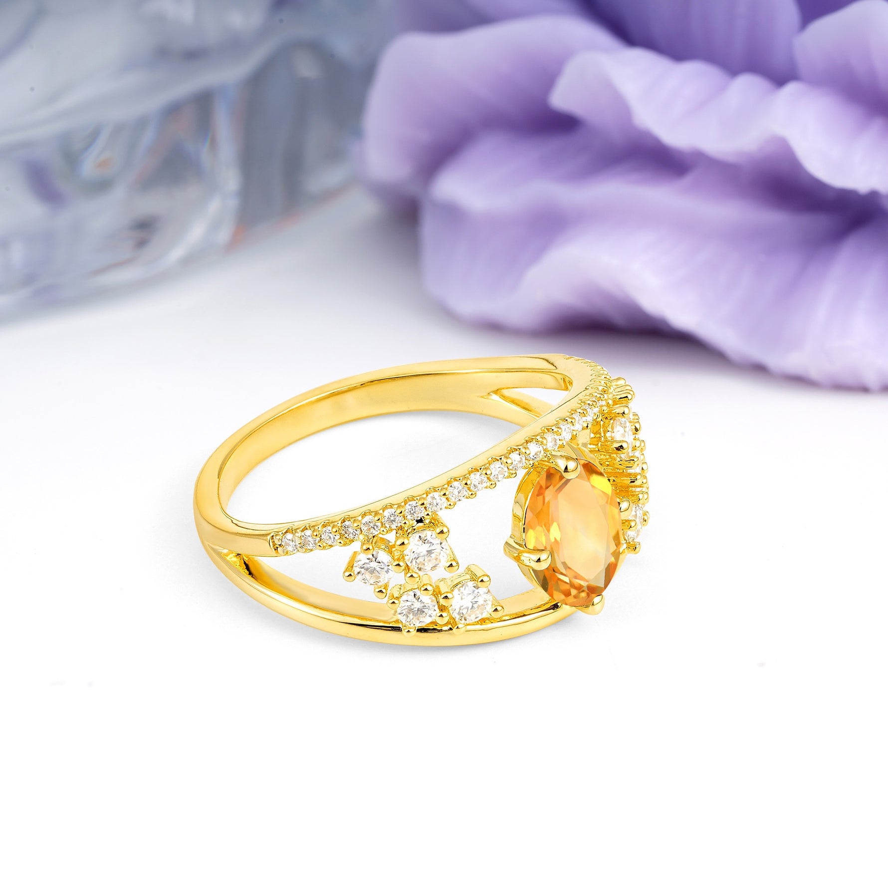 Unique Openwork, Luxurious 4-Prong, Oval Cut Citrine Engagement Ring - Additional view