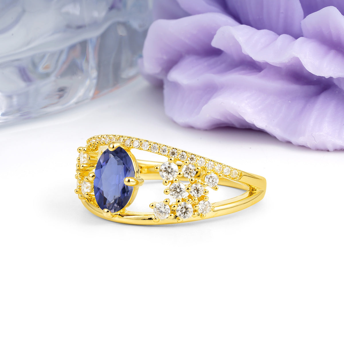 Unique Openwork, Luxurious 4-Prong, Oval Cut Tanzanite Engagement Ring - Additional view