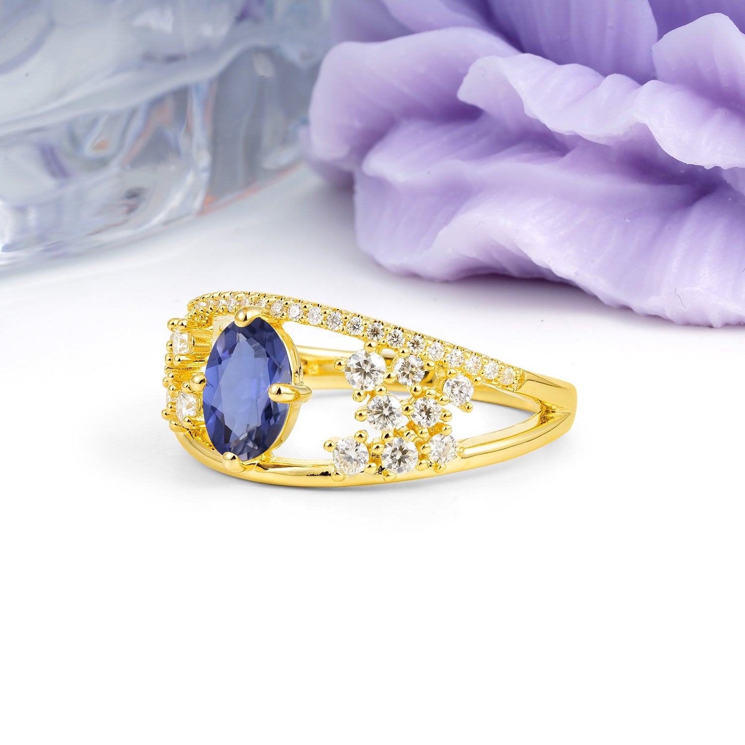 Unique Openwork, Luxurious 4-Prong, Oval Cut Tanzanite Engagement Ring - Additional view
