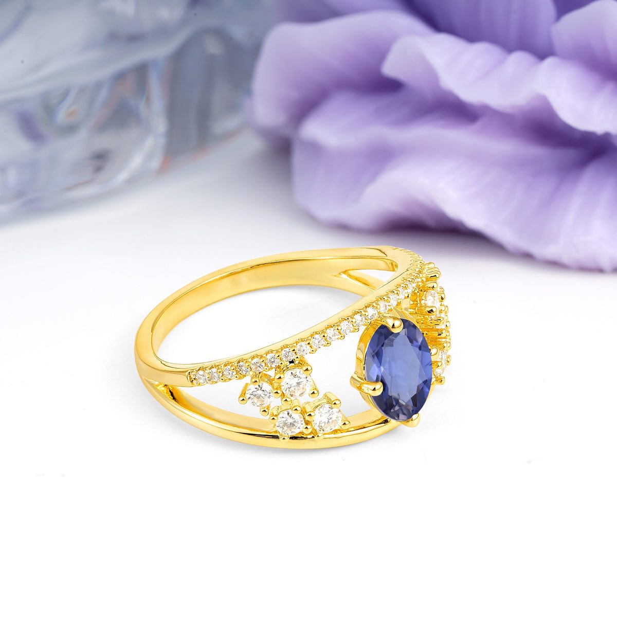 Unique Openwork, Luxurious 4-Prong, Oval Cut Tanzanite Engagement Ring - Additional view