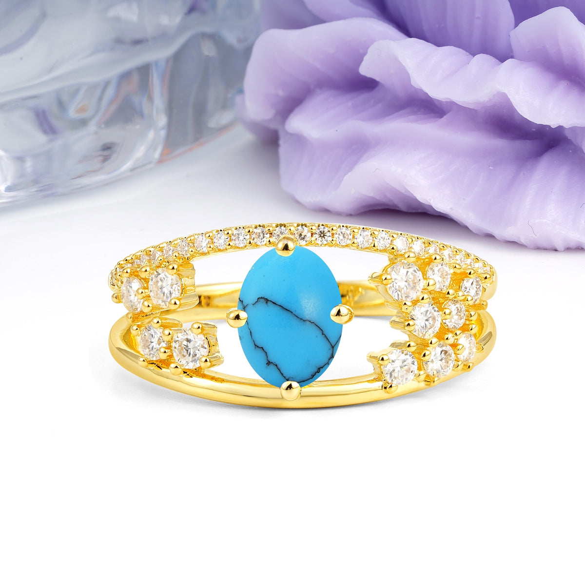 Unique Openwork, Luxurious 4-Prong, Oval Cut Turquoise Engagement Ring - Additional view
