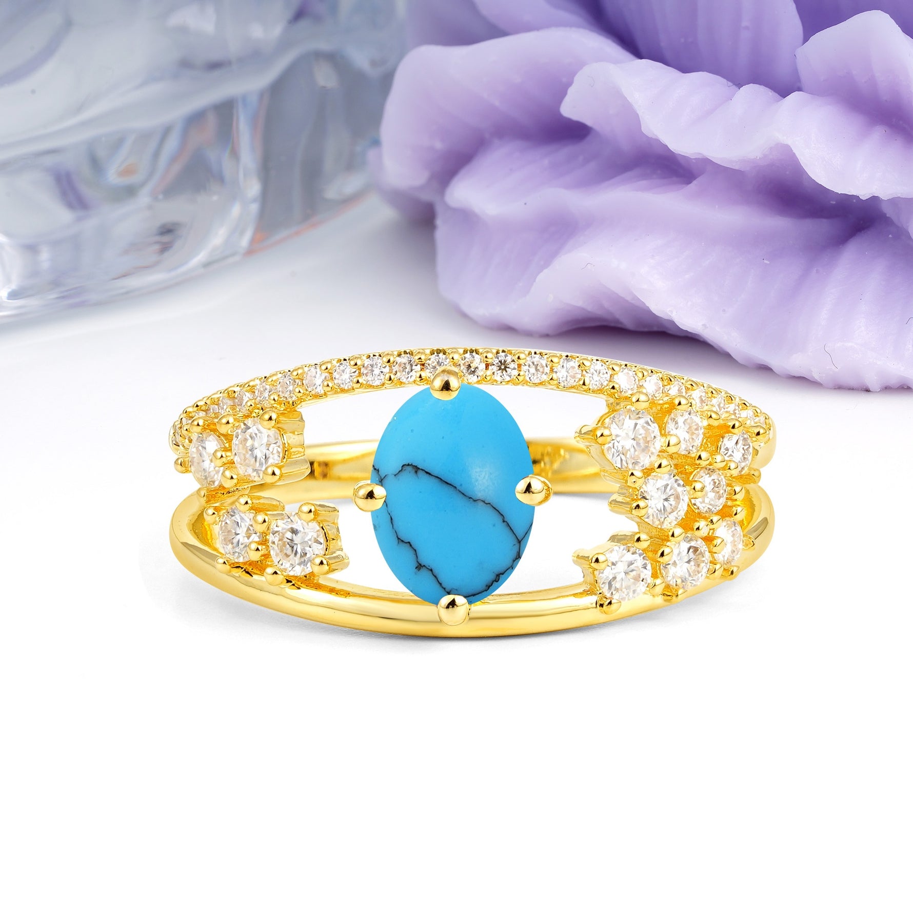 Unique Openwork, Luxurious 4-Prong, Oval Cut Turquoise Engagement Ring - Additional view