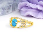 Unique Openwork, Luxurious 4-Prong, Oval Cut Turquoise Engagement Ring - Additional view