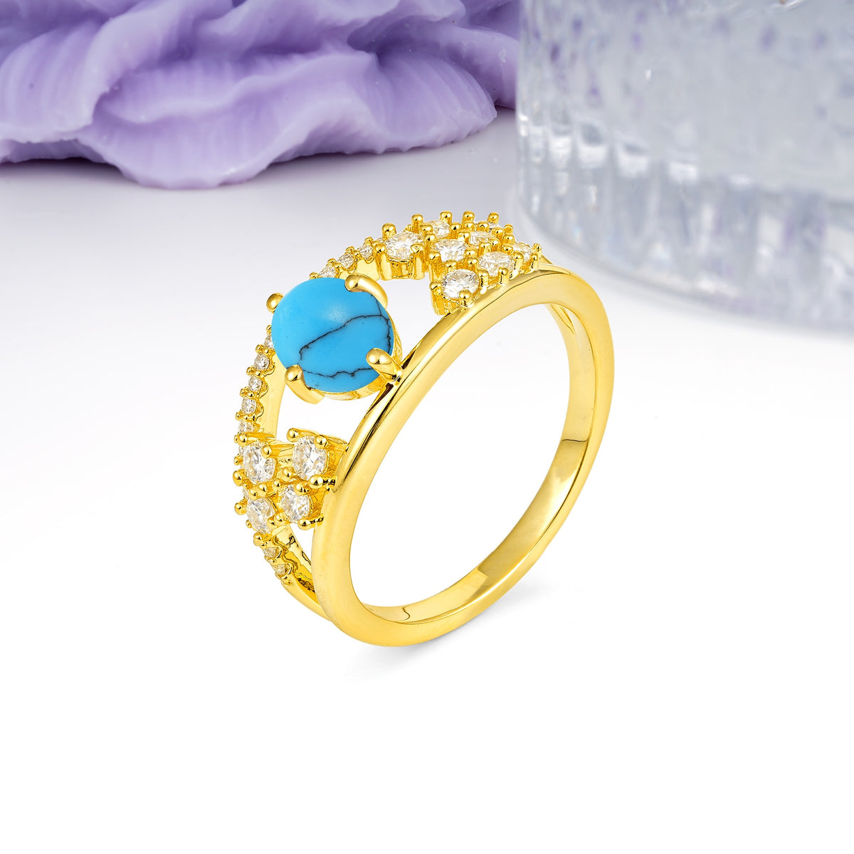 Unique Openwork, Luxurious 4-Prong, Oval Cut Turquoise Engagement Ring - Additional view