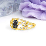 Unique Openwork, Luxurious 4-Prong, Oval Cut Black Rutilated Quartz Engagement Ring - Additional view