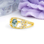 Unique Openwork, Luxurious 4-Prong, Oval Cut Moss Agate Engagement Ring - Additional view