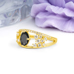 Unique Openwork, Luxurious 4-Prong, Oval Cut Black Onyx Engagement Ring - Additional view