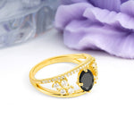 Unique Openwork, Luxurious 4-Prong, Oval Cut Black Onyx Engagement Ring - Additional view