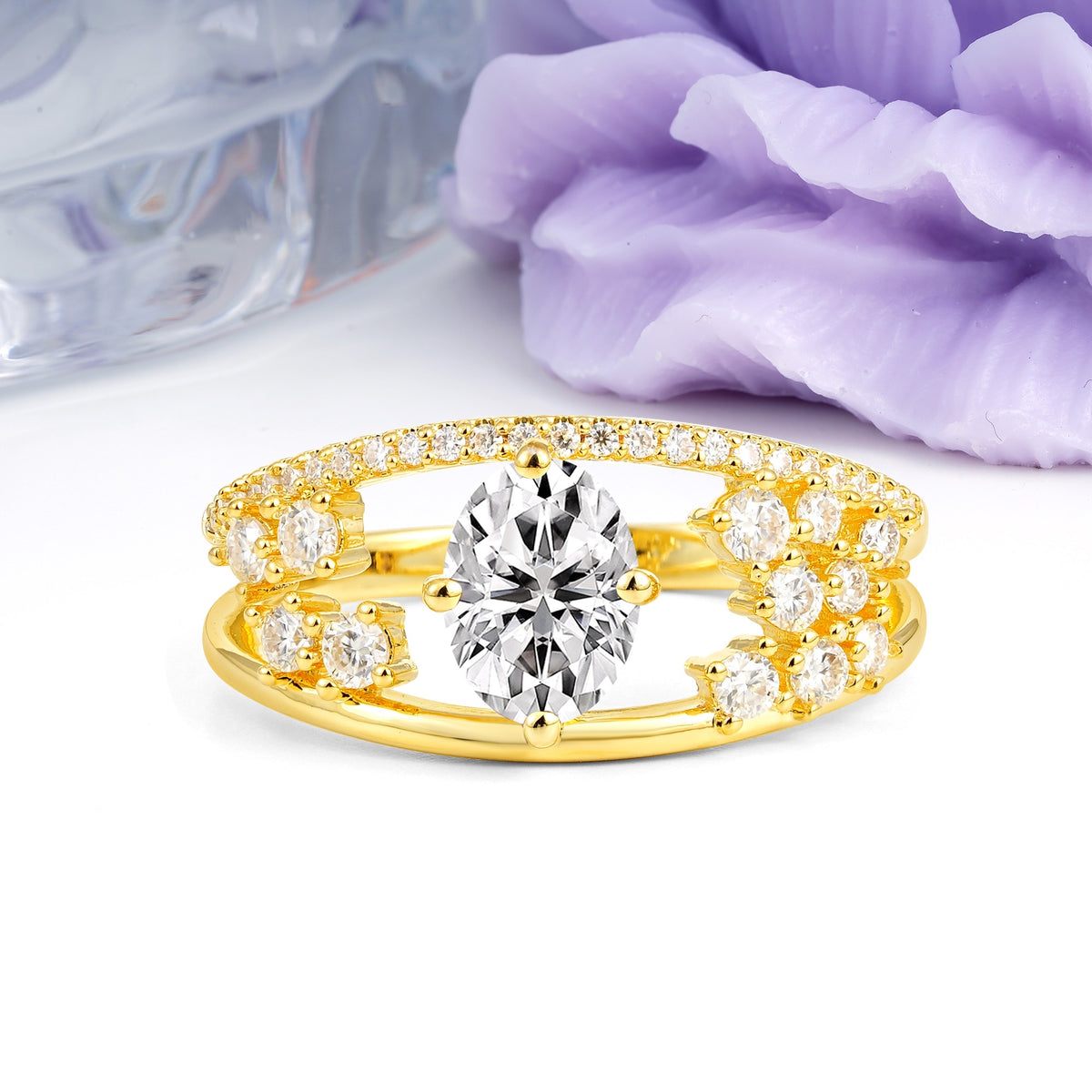 Unique Openwork, Luxurious 4-Prong, Oval Cut Lab Diamond Engagement Ring - Additional view