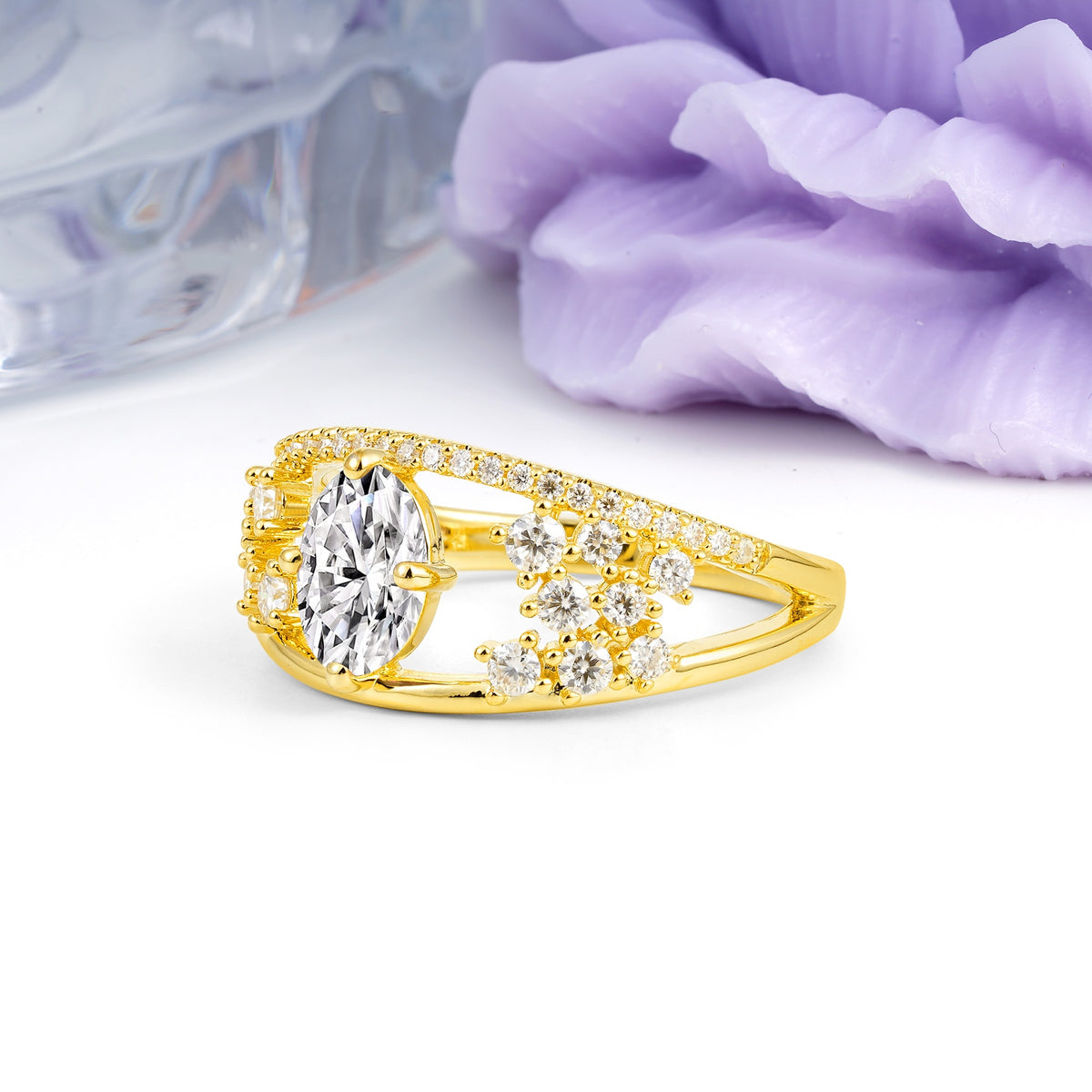 Unique Openwork, Luxurious 4-Prong, Oval Cut Lab Diamond Engagement Ring - Additional view
