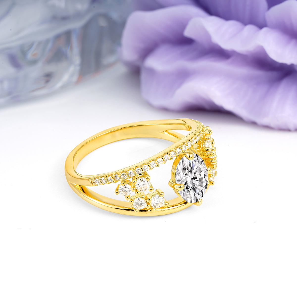 Unique Openwork, Luxurious 4-Prong, Oval Cut Lab Diamond Engagement Ring - Additional view