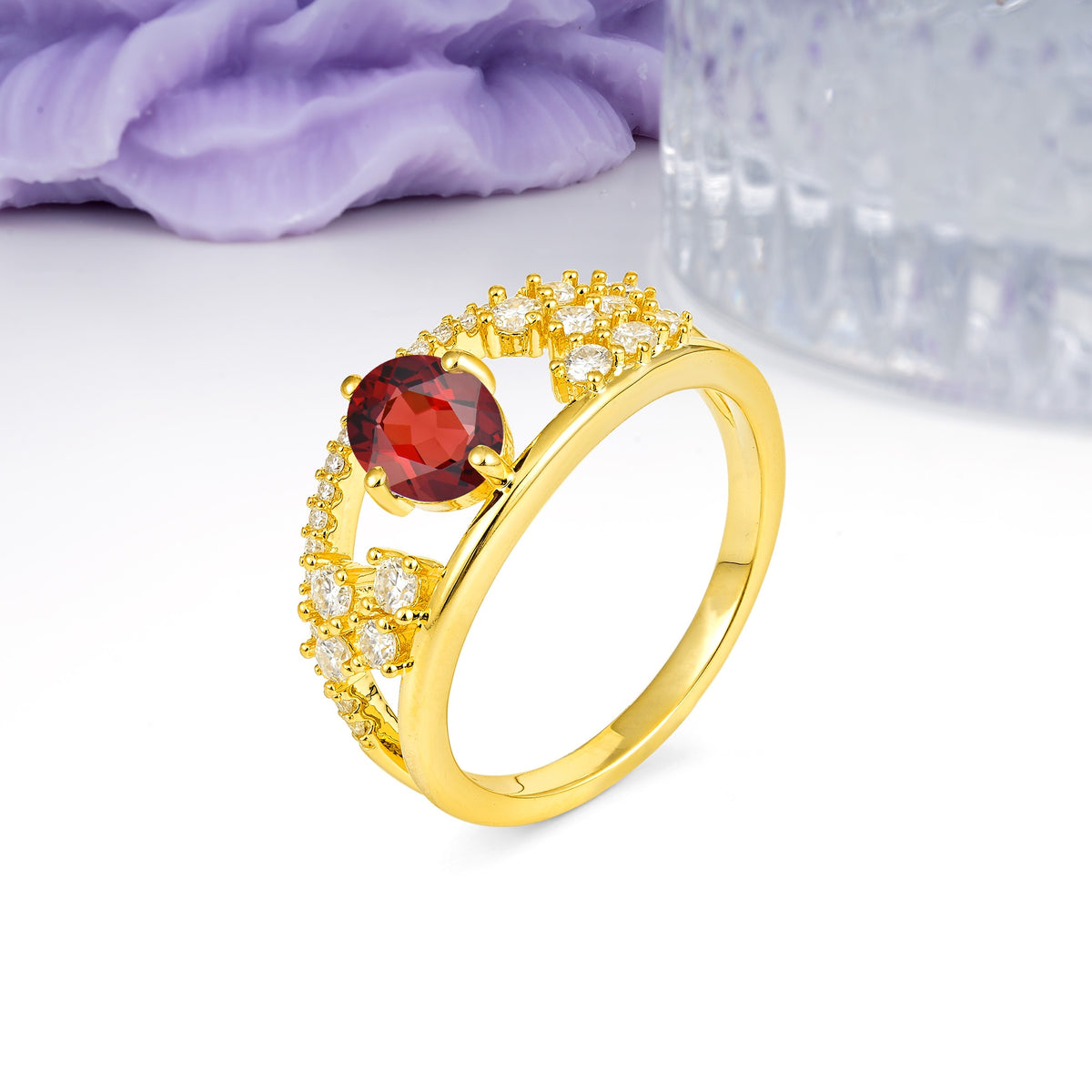 Unique Openwork, Luxurious 4-Prong, Oval Cut Garnet Engagement Ring - Additional view