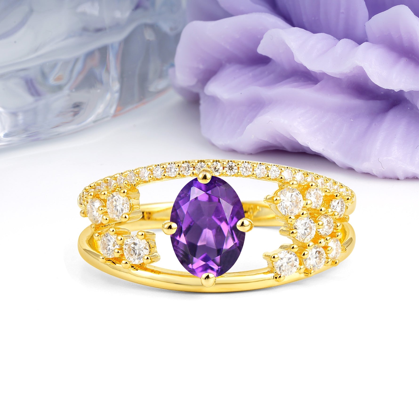 Unique Openwork, Luxurious 4-Prong, Oval Cut Amethyst Engagement Ring - Additional view