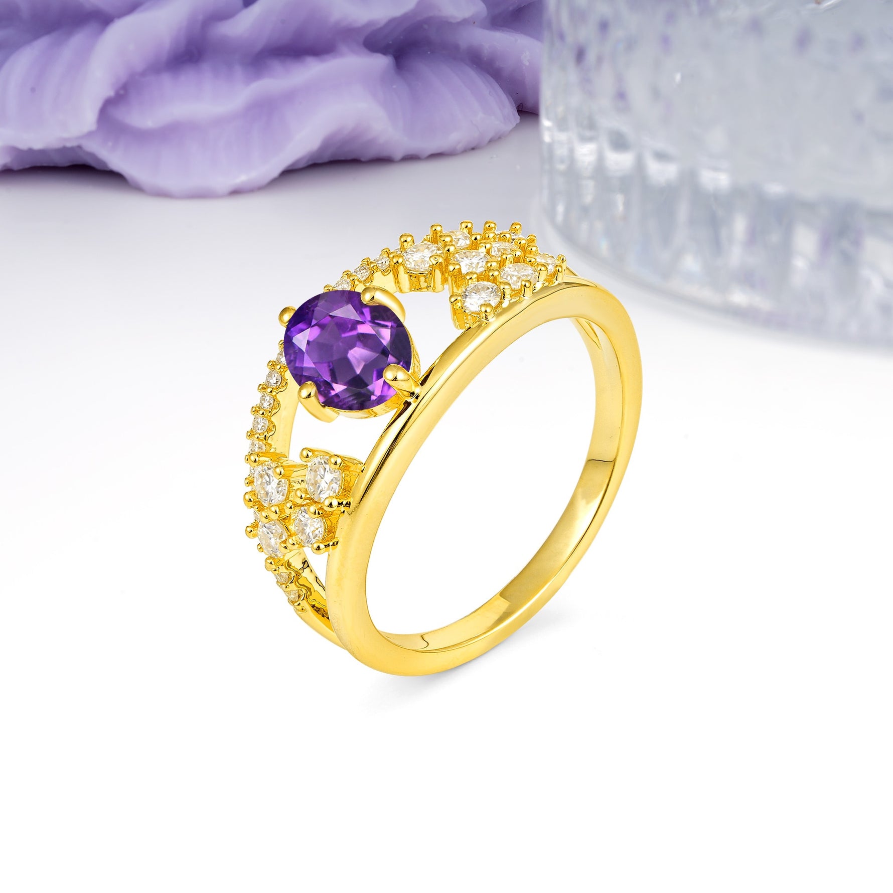 Unique Openwork, Luxurious 4-Prong, Oval Cut Amethyst Engagement Ring - Additional view