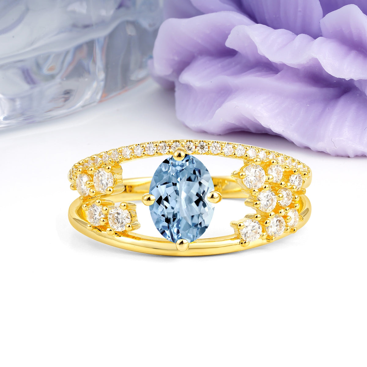 Unique Openwork, Luxurious 4-Prong, Oval Cut Aquamarine Engagement Ring - Additional view