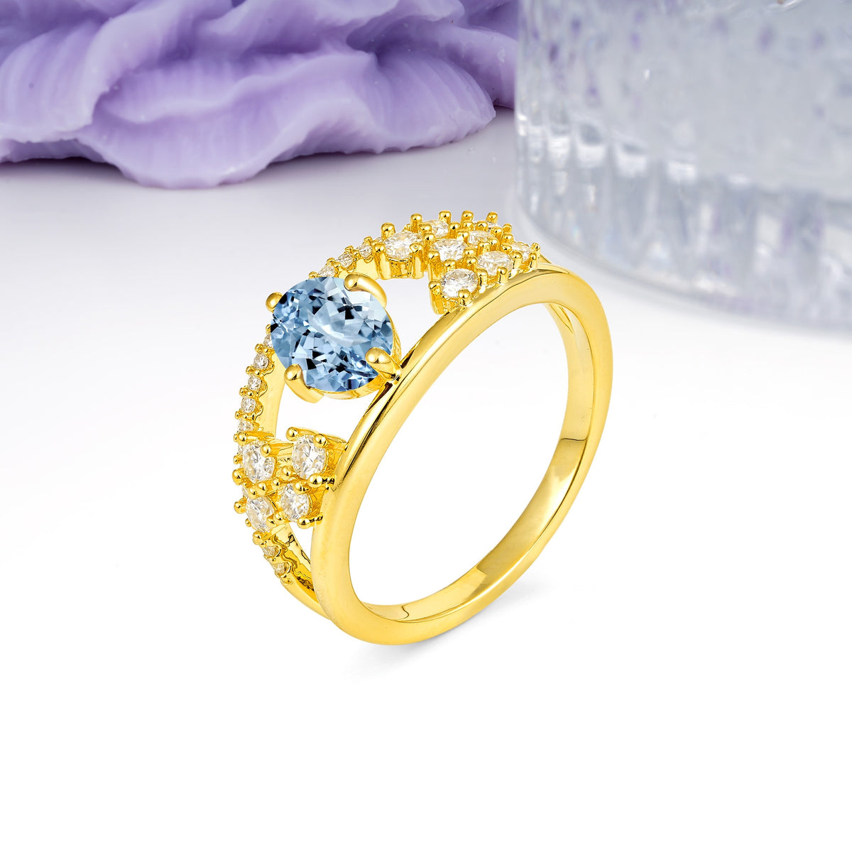 Unique Openwork, Luxurious 4-Prong, Oval Cut Aquamarine Engagement Ring - Additional view