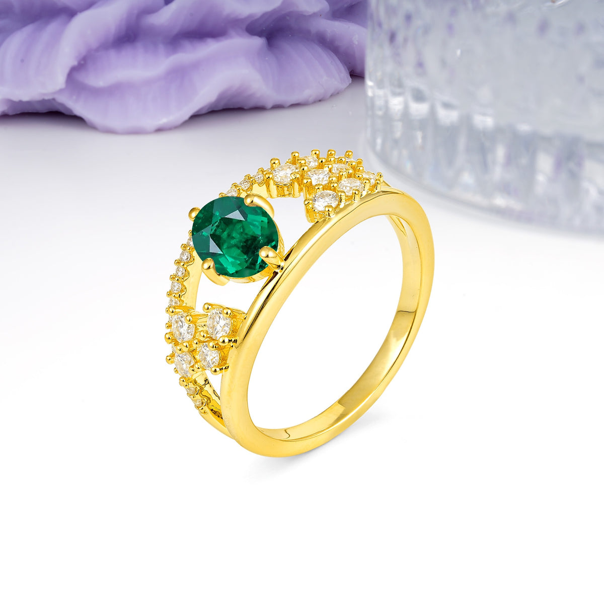 Unique Openwork, Luxurious 4-Prong, Oval Cut Emerald Engagement Ring - Additional view