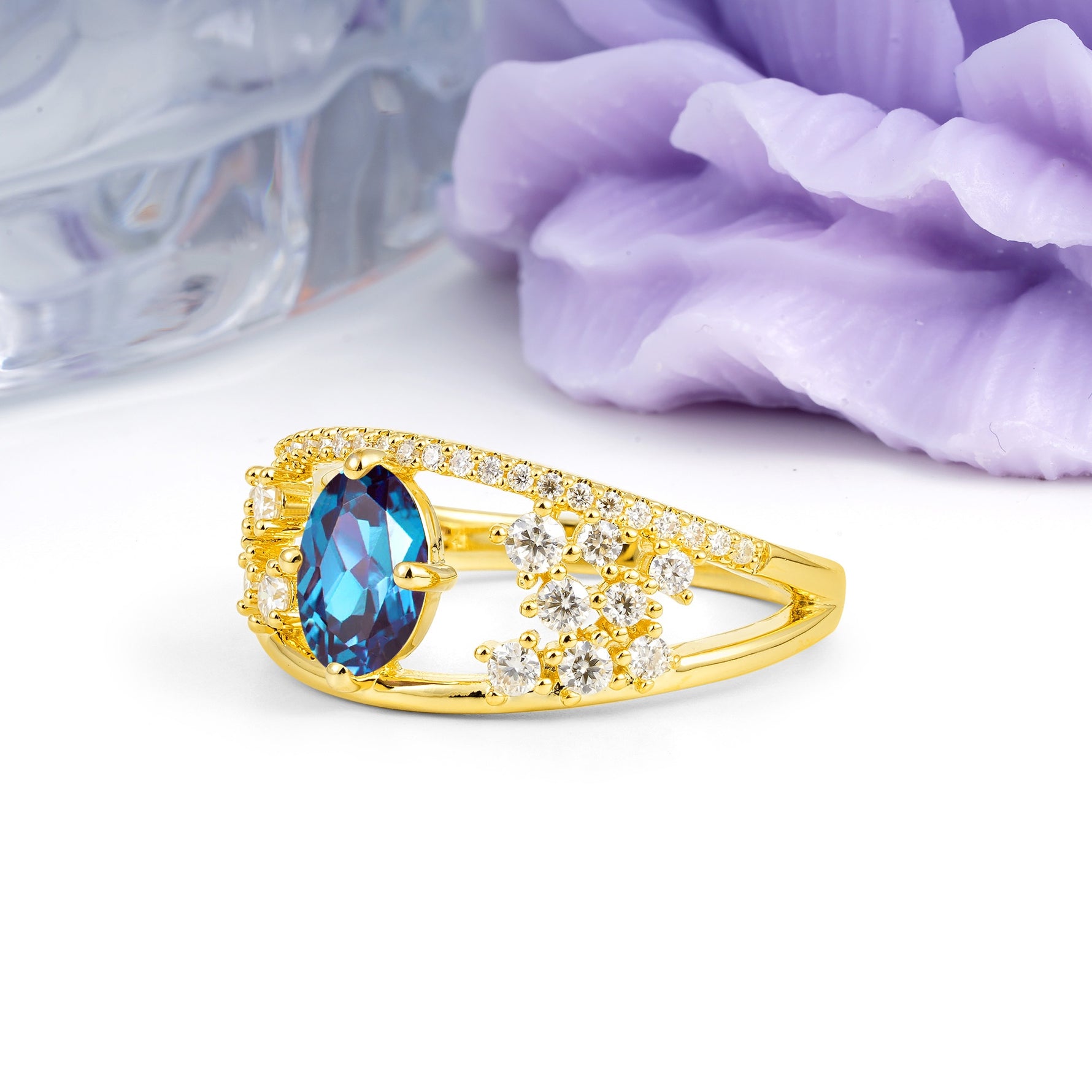 Unique Openwork, Luxurious 4-Prong, Oval Cut Alexandrite Engagement Ring - Additional view