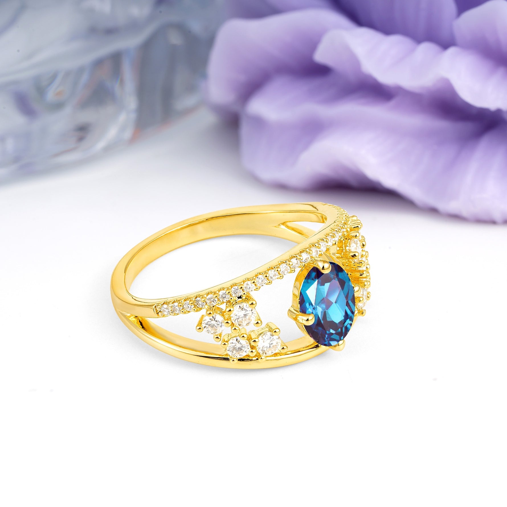 Unique Openwork, Luxurious 4-Prong, Oval Cut Alexandrite Engagement Ring - Additional view