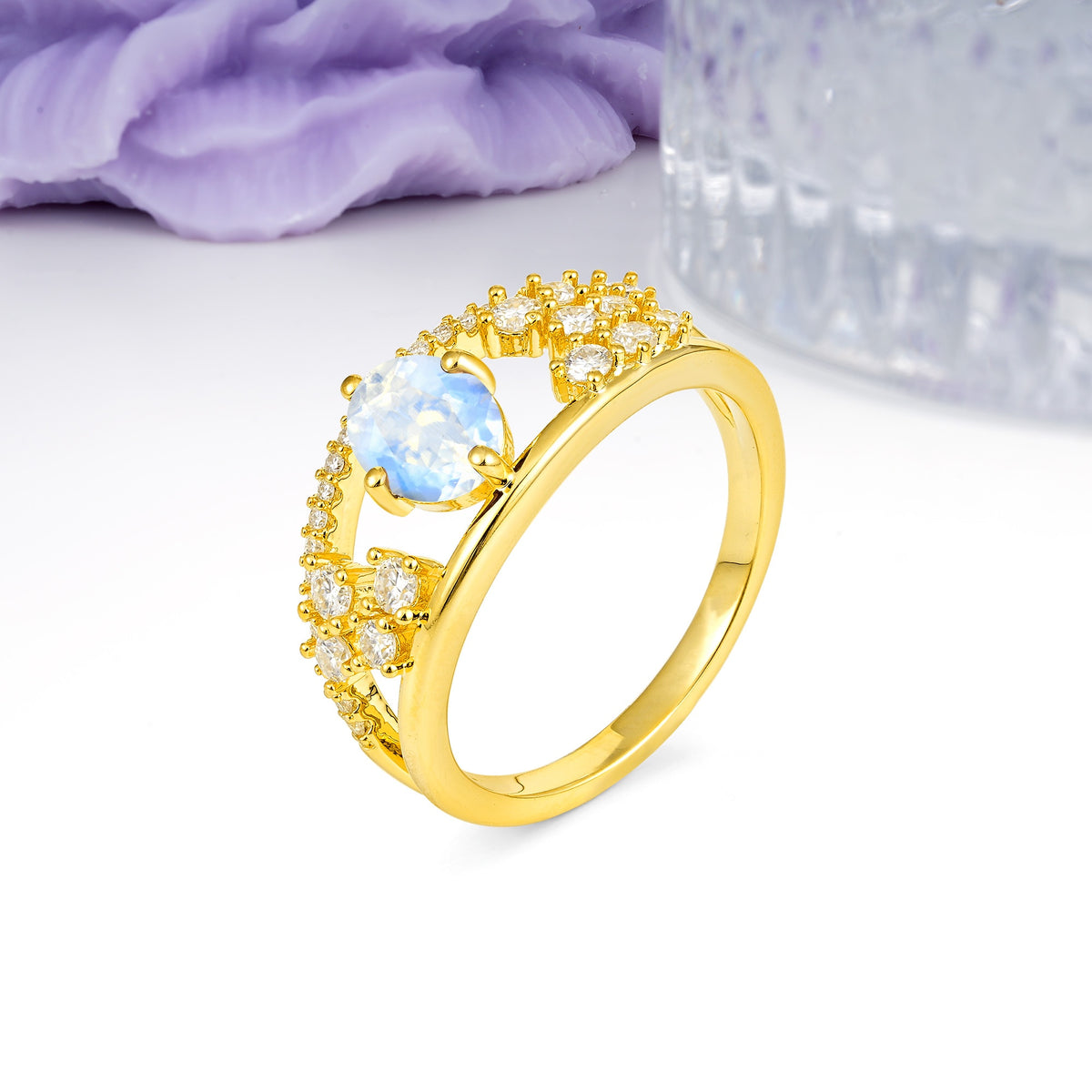 Unique Openwork, Luxurious 4-Prong, Oval Cut Moonstone Engagement Ring - Additional view
