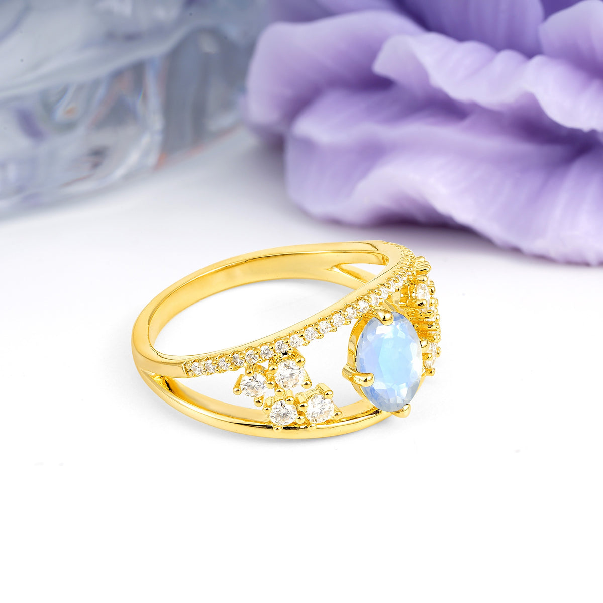 Unique Openwork, Luxurious 4-Prong, Oval Cut Moonstone Engagement Ring - Additional view