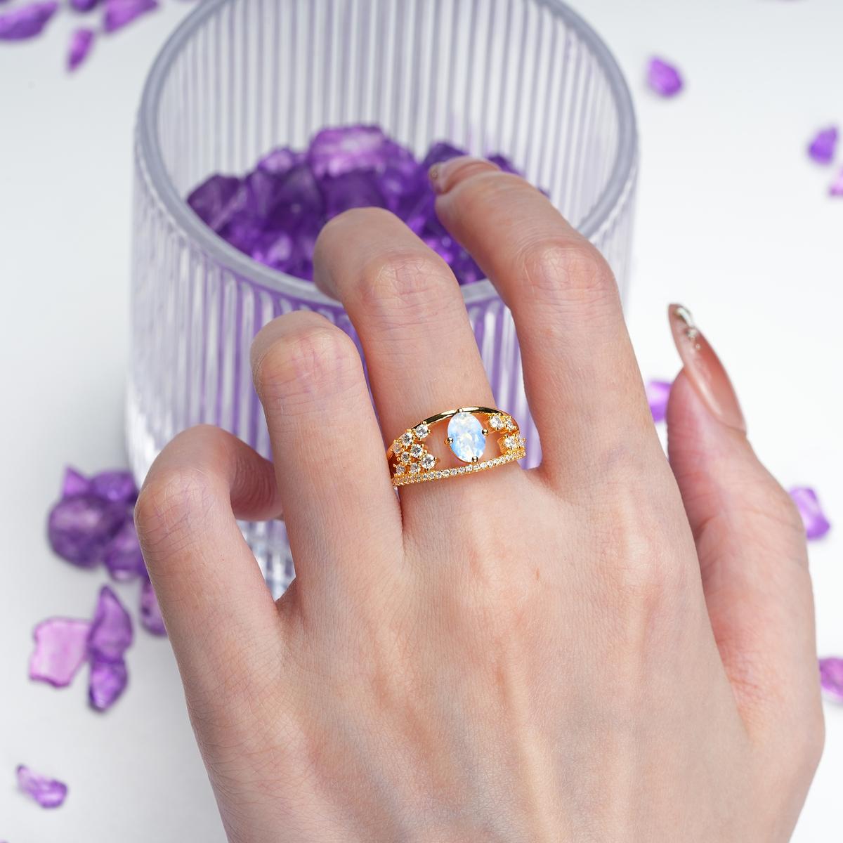Unique Openwork, Luxurious 4-Prong, Oval Cut Moonstone Engagement Ring