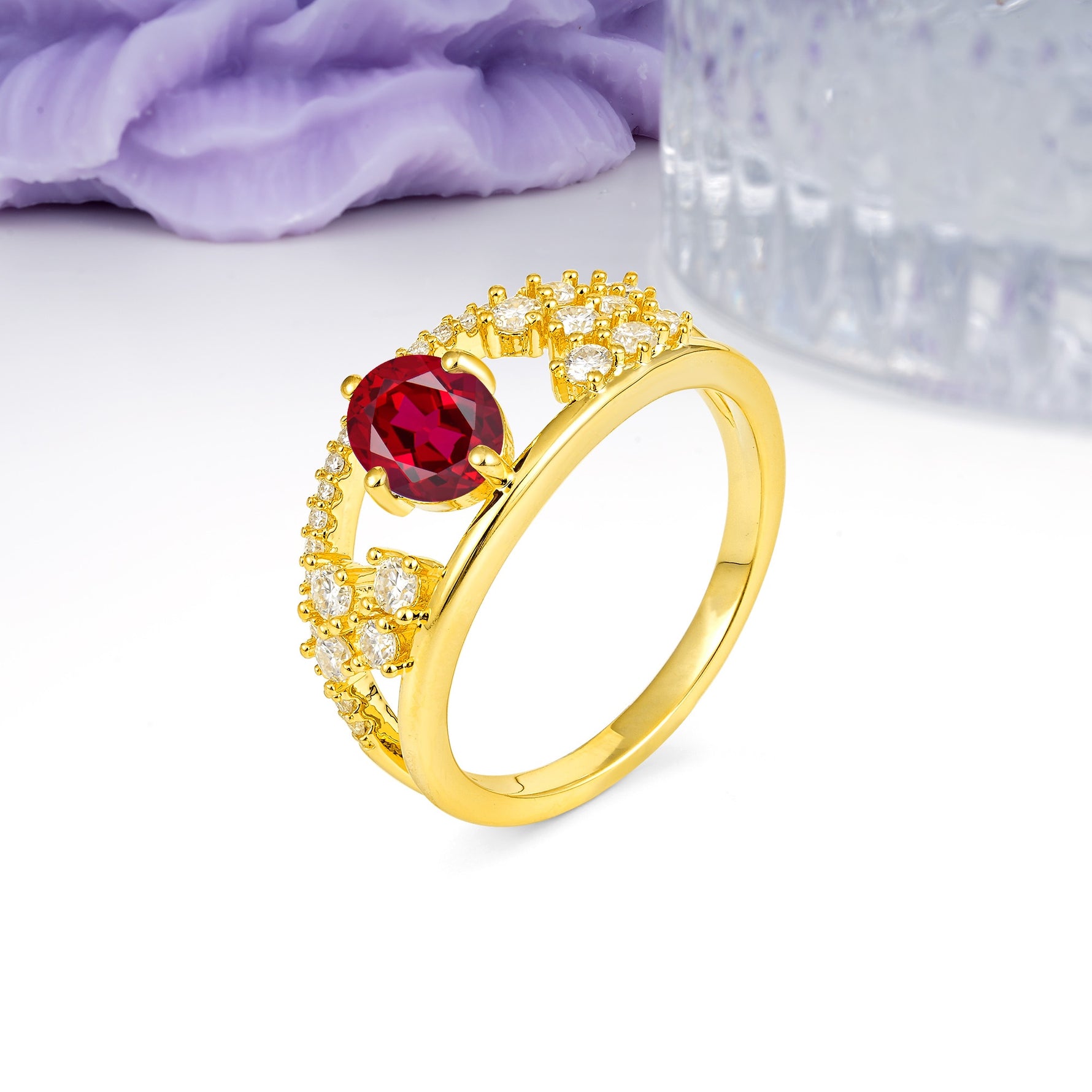 Unique Openwork, Luxurious 4-Prong, Oval Cut Ruby Engagement Ring - Additional view