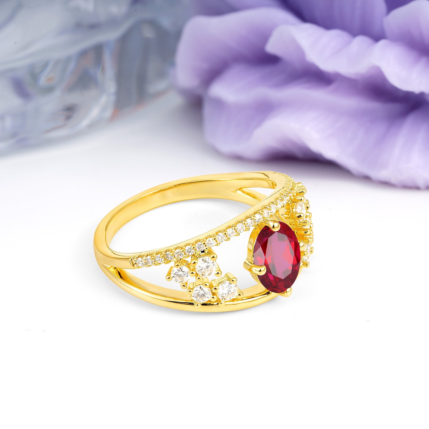 Unique Openwork, Luxurious 4-Prong, Oval Cut Ruby Engagement Ring - Additional view