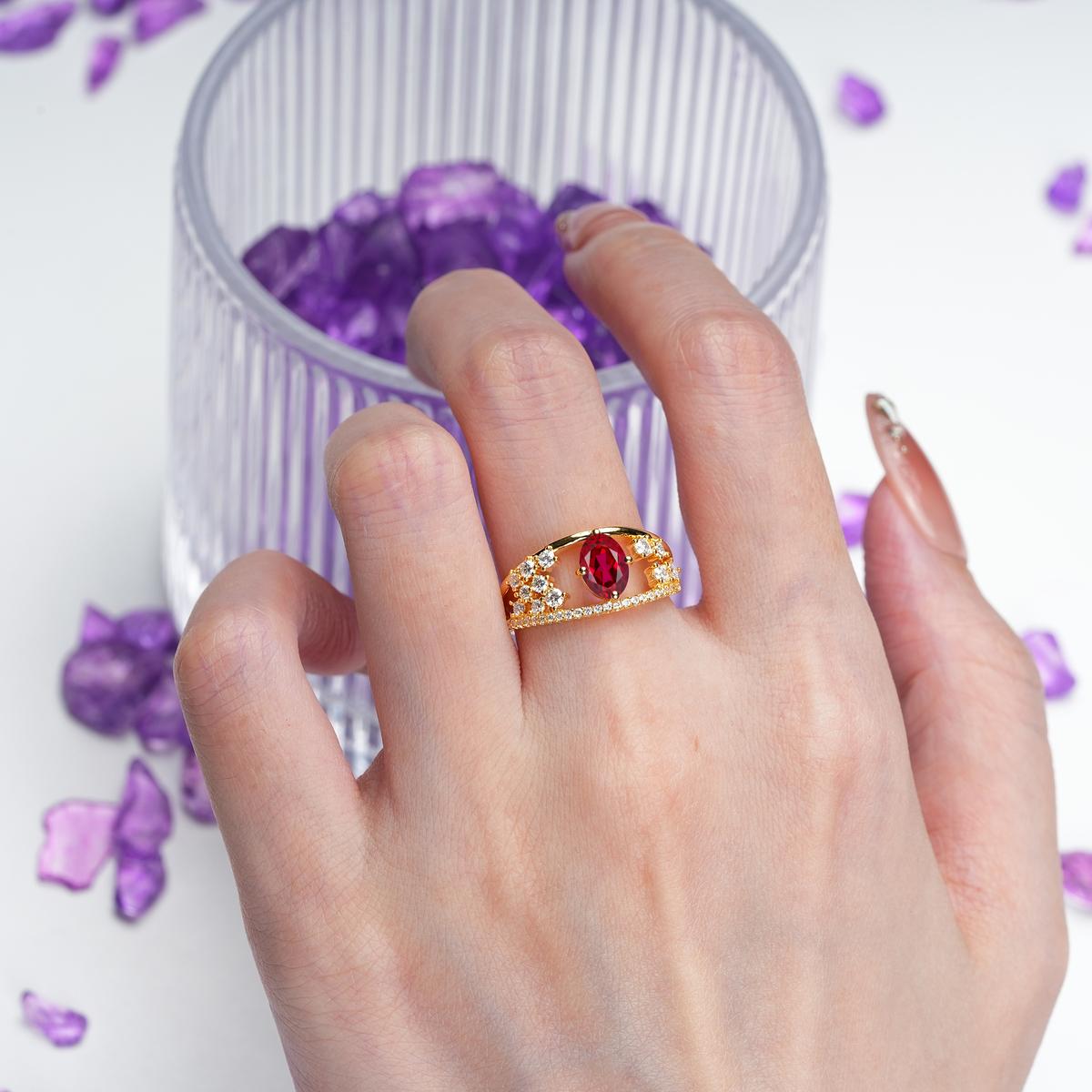 Unique Openwork, Luxurious 4-Prong, Oval Cut Ruby Engagement Ring
