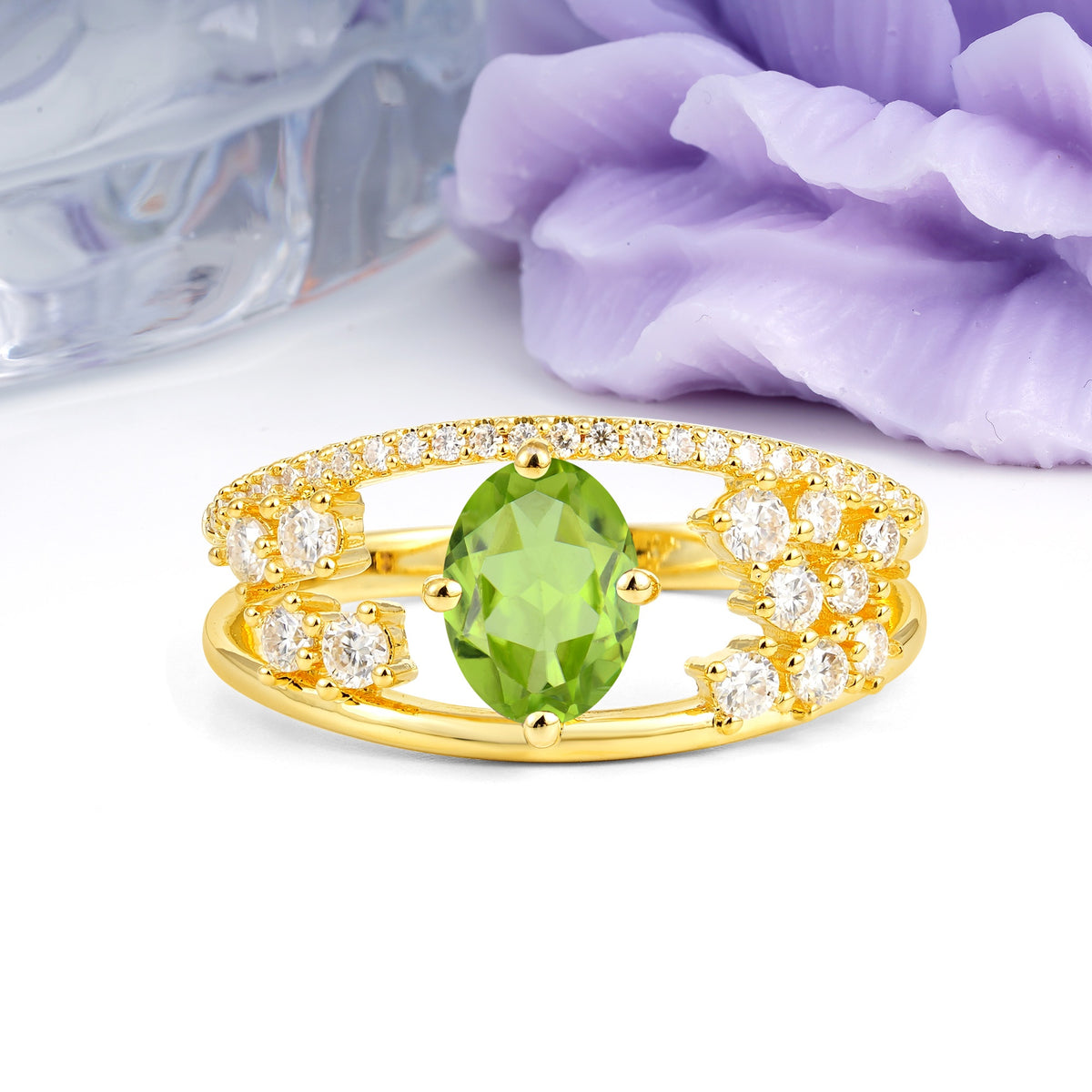 Unique Openwork, Luxurious 4-Prong, Oval Cut Peridot Engagement Ring - Additional view