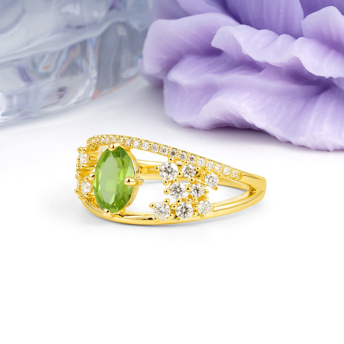 Unique Openwork, Luxurious 4-Prong, Oval Cut Peridot Engagement Ring - Additional view